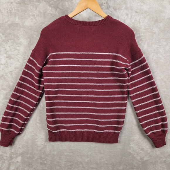 Marled Burgundy Pop Over Striped Sweater Rugby Style Women's Size S - Picture 2 of 8